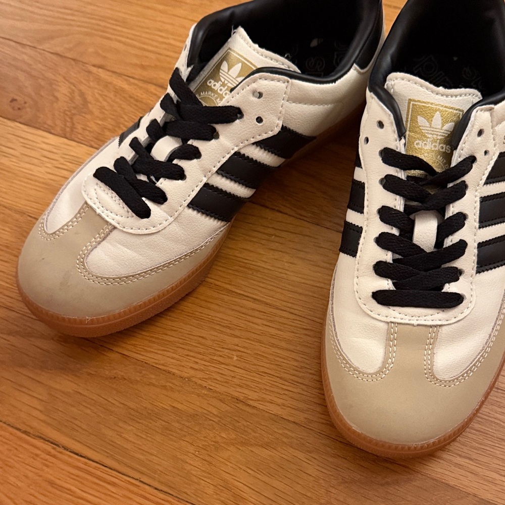 sambas White and Black Sneakers with Gold Accents